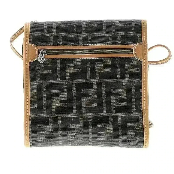 Fendi SAS Vintage Crossbody Brown Shoulder Bag Zukka Purse Logo S.A.S Roma Italy - Picture 4 of 13
